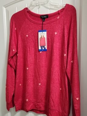 Buffalo David Bitton Women's Red With Pink Hearts Scoop Neck Sweater